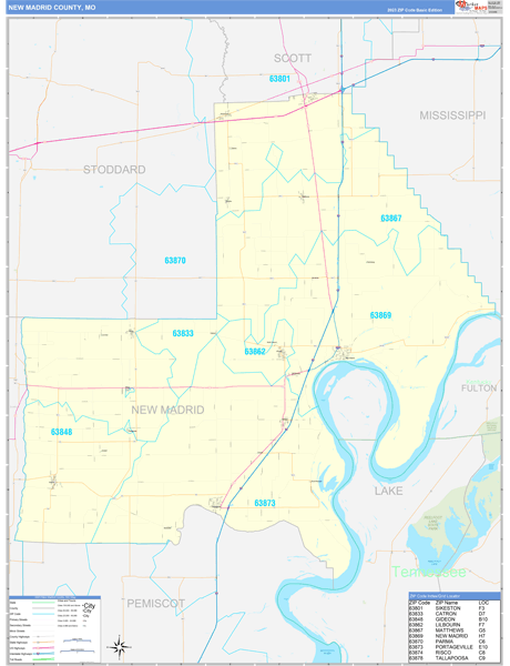 New Madrid County, MO Wall Map Basic Style